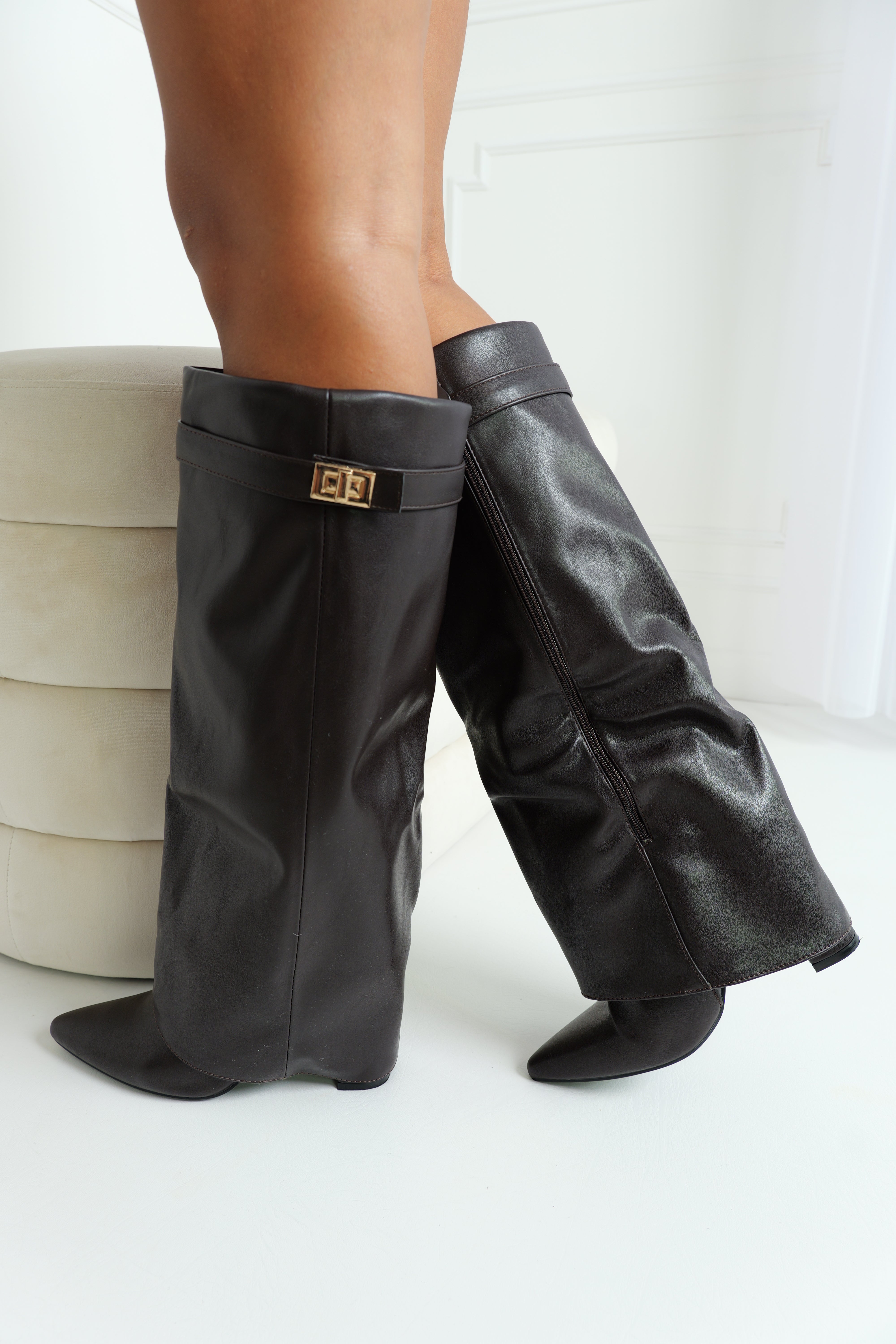 Bottes à talons - chocolat